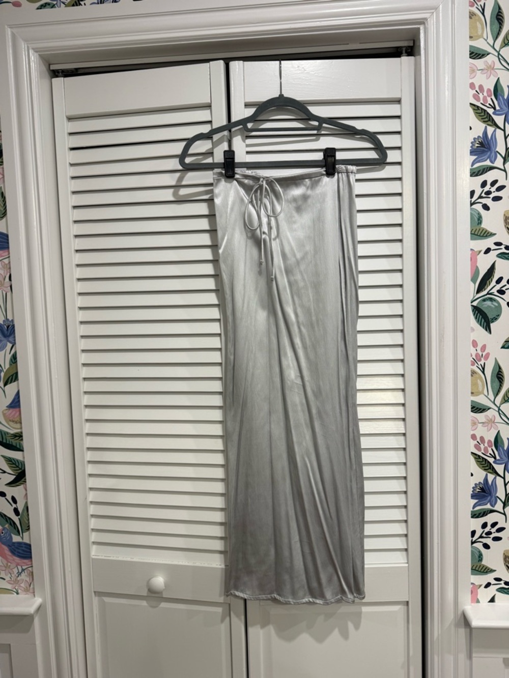 NWT Zara Silver Satin Drawstring Maxi Skirt